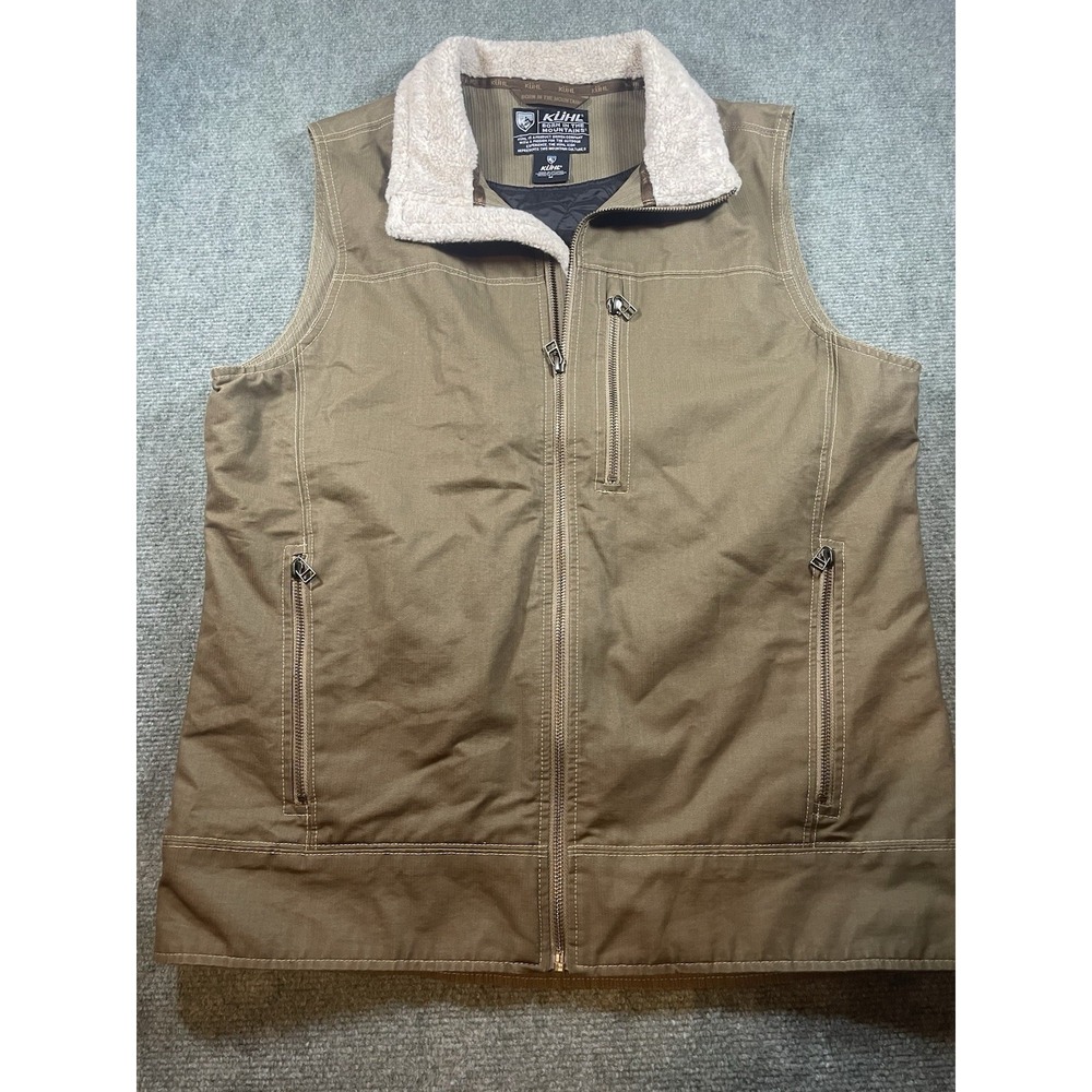 Kuhl Burr Patina Dye Vest Mens M Brown Canvas Sherpa Collar Outdoors
